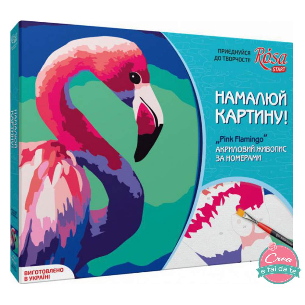 Kit Fai da Te per Dipinto su Tela Colori acrilici - Dipingere con i Numeri - Flamingo Rosa - Dimensioni 35x45cm