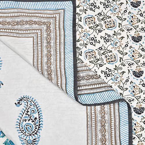 Image of BLOCKS OF INDIA 100% Cotton Dohar King Size Reversible Hand Block Printed Malmal Summer Dohar /Blanket (Grey JAAL)