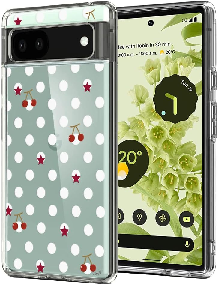 Unov Case for Pixel 6a, Case Clear with Embossed Design, Polka Dots