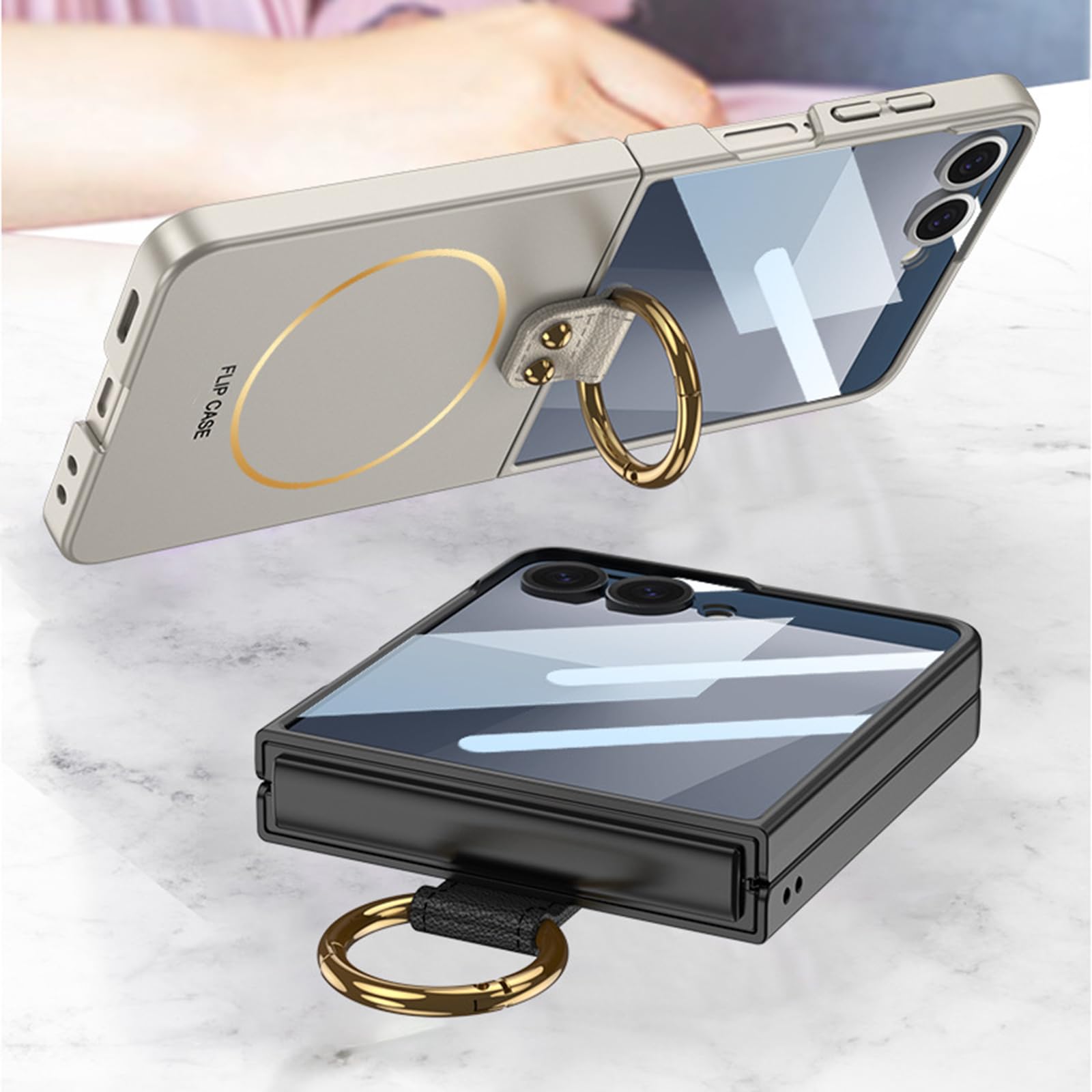 Magnetica Custodia per Samsung Galaxy Z Flip 8, Sottile Duro PC Glassata