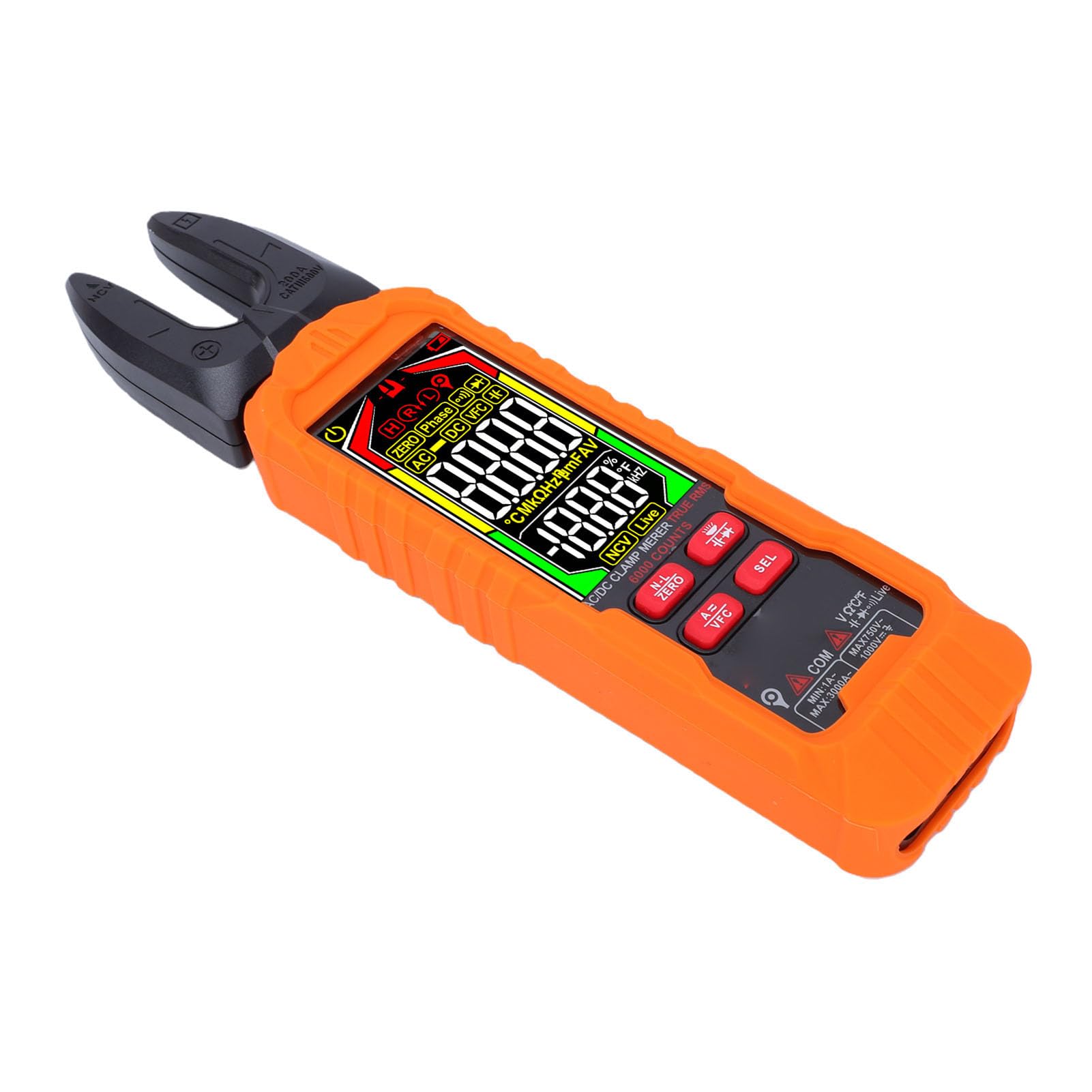 Eujgoov Pinza Amperometrica Digitale Intelligente 6000 Conteggi Vero RMS AC DC Gamma Automatica con Tester di Tensione Senza Contatto NCV Torcia a Ganascia Ruotabile a 90° Mantenimento
