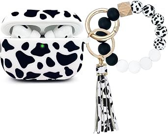 AirPods Case, Pro 2nd Generation Case Cover 2022, Soft Silicone Compatible with Apple Airpods Pro Case 2023/2022/2019, Cute Skin Full Protective Case with Bracelet Keychain Bracelet Keychain-Cow
