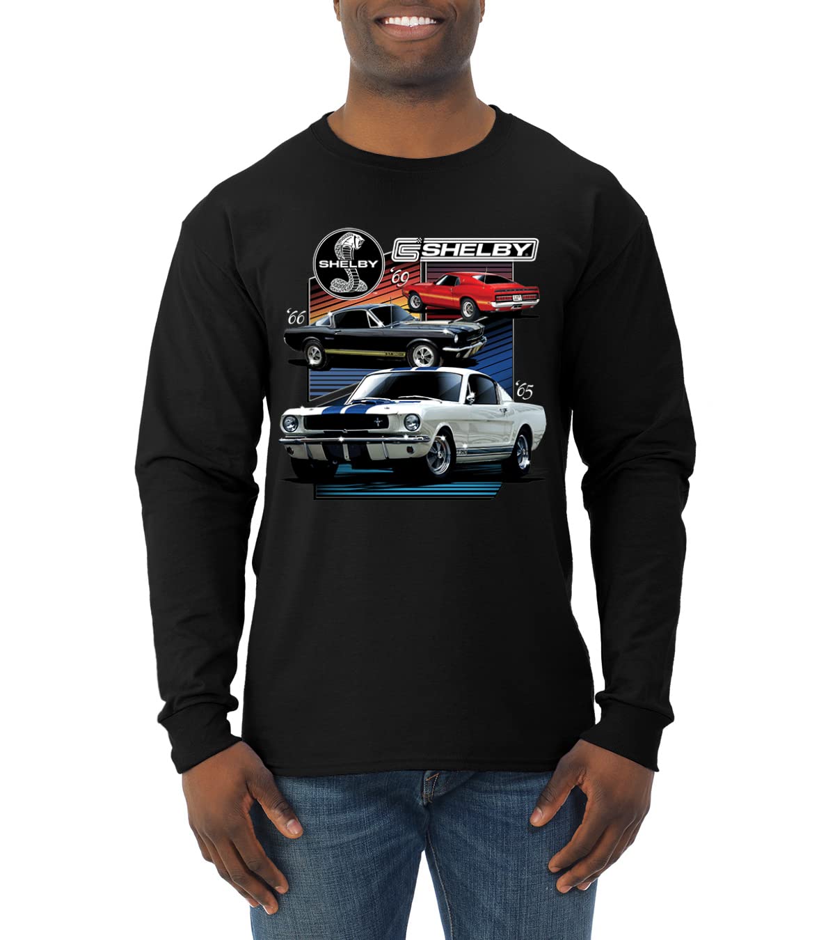 Shelby 65 Powered by Ford Motors Mustang Logo Emblem Cars and Trucks Mens Long Sleeve Shirt