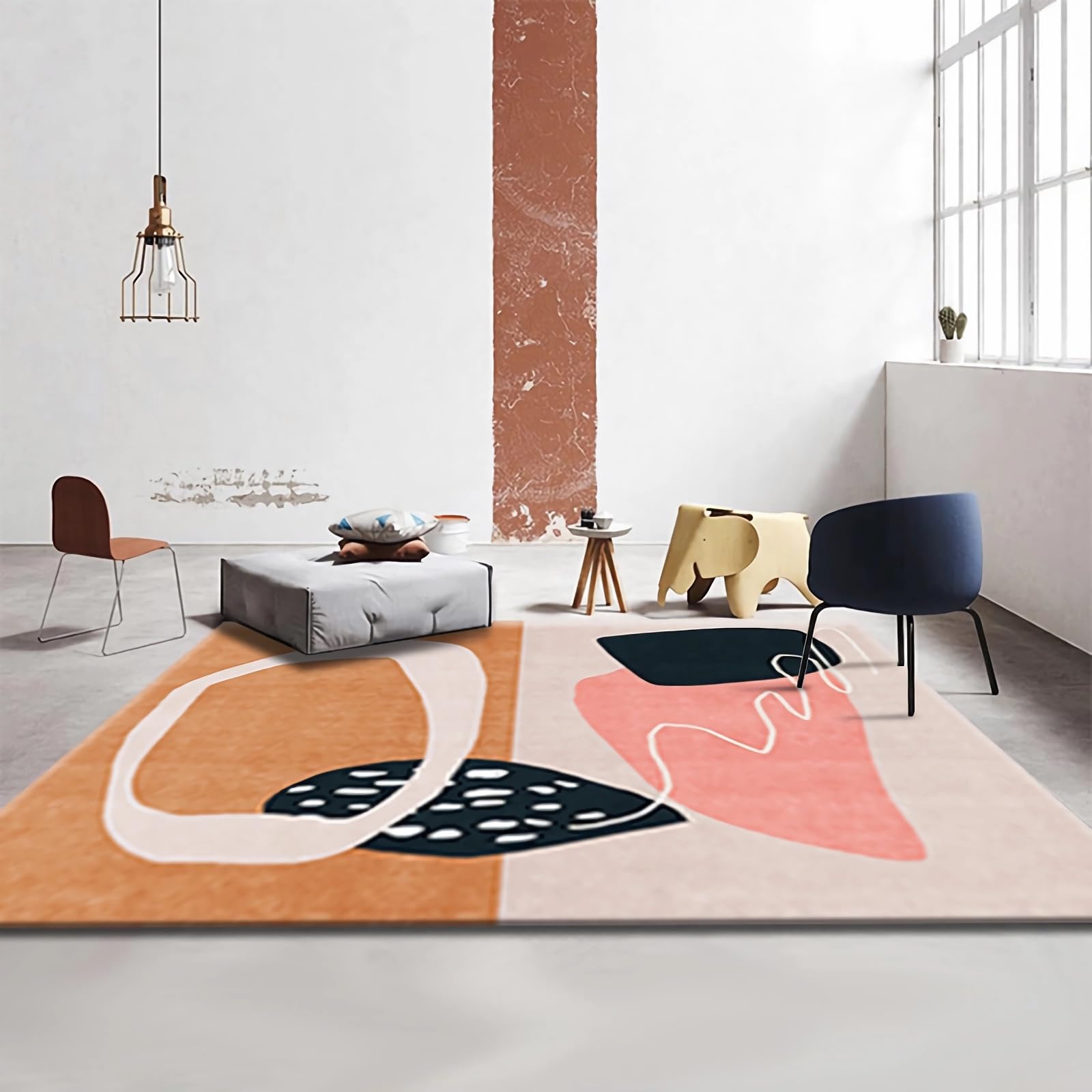Tappeti salotto Tappeto lavabile durevole in rosa nero design inchiostro minimalista,camera tappeti casa moderni 180x280cm
