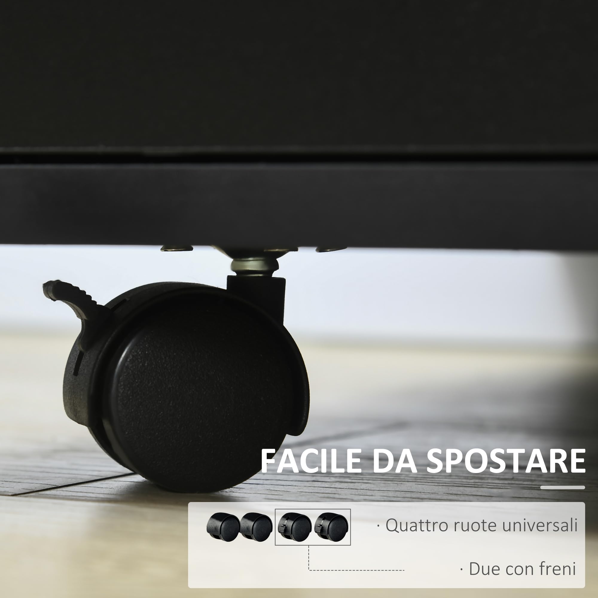 HOMCOM Mobile Porta Stampante con Ruote a Freno, Mobiletto per Stampante con Armadietto Anta Soft Close, 3 Scomparti Aperti, Ripiano Regolabile, Multiuso per Ufficio Studio, 60x50x65.5 cm, Nero