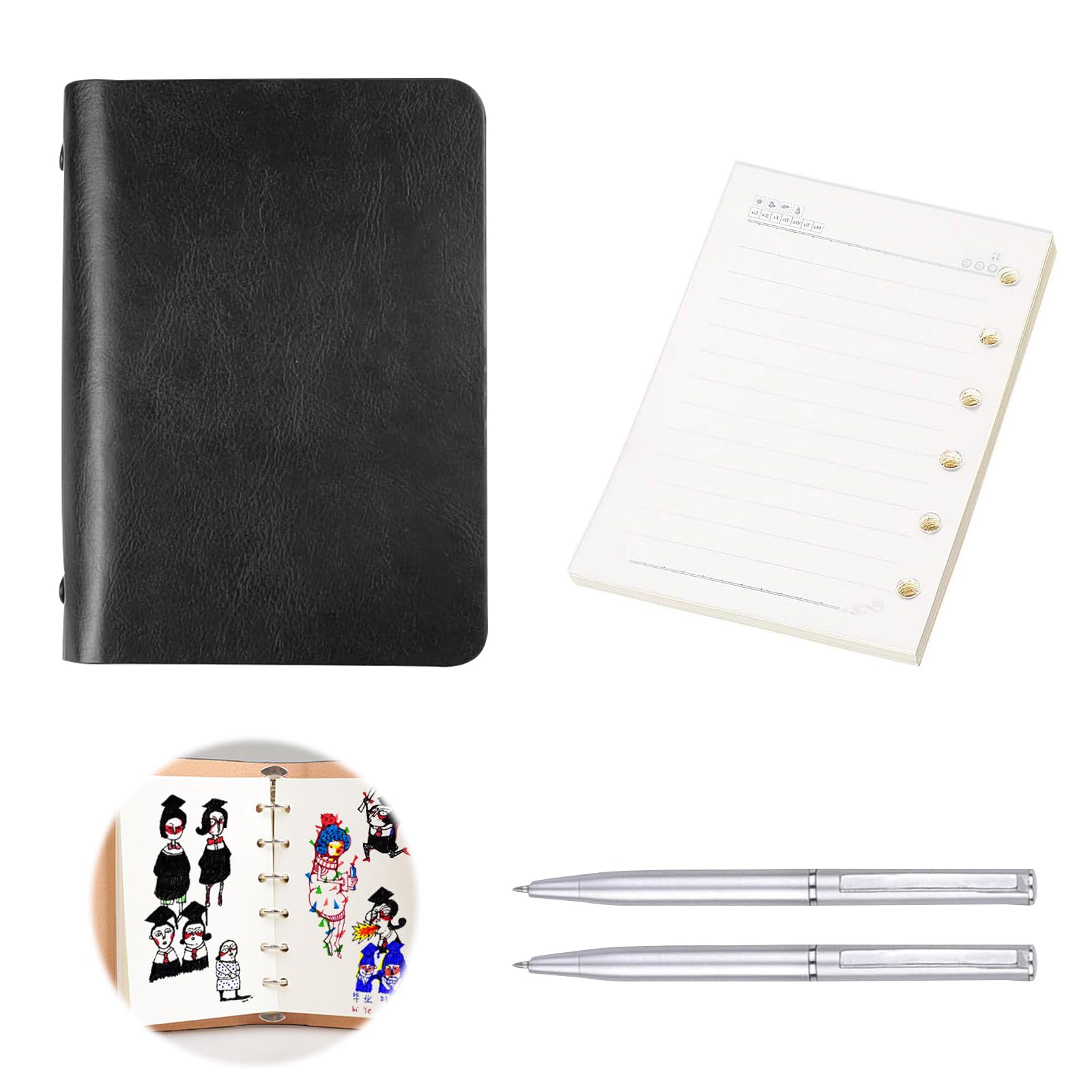 XoeLLe Cuaderno A7, Bloc de Notas Mini Bolsillo Libreta Pequeña de Bolsillo Reemplazable Libretas Notebook con 2 Bolígrafo Cuaderno de Bolsillo, Diario de Viaje, Cuaderno de Cuero (121 Páginas)