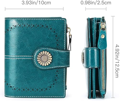 Miniatura 3 de Cartera de piel auténtica para mujer, con ventana de identificación, tarjeta de crédito, protección RFID, con caja de regalo, Azul, Bifold