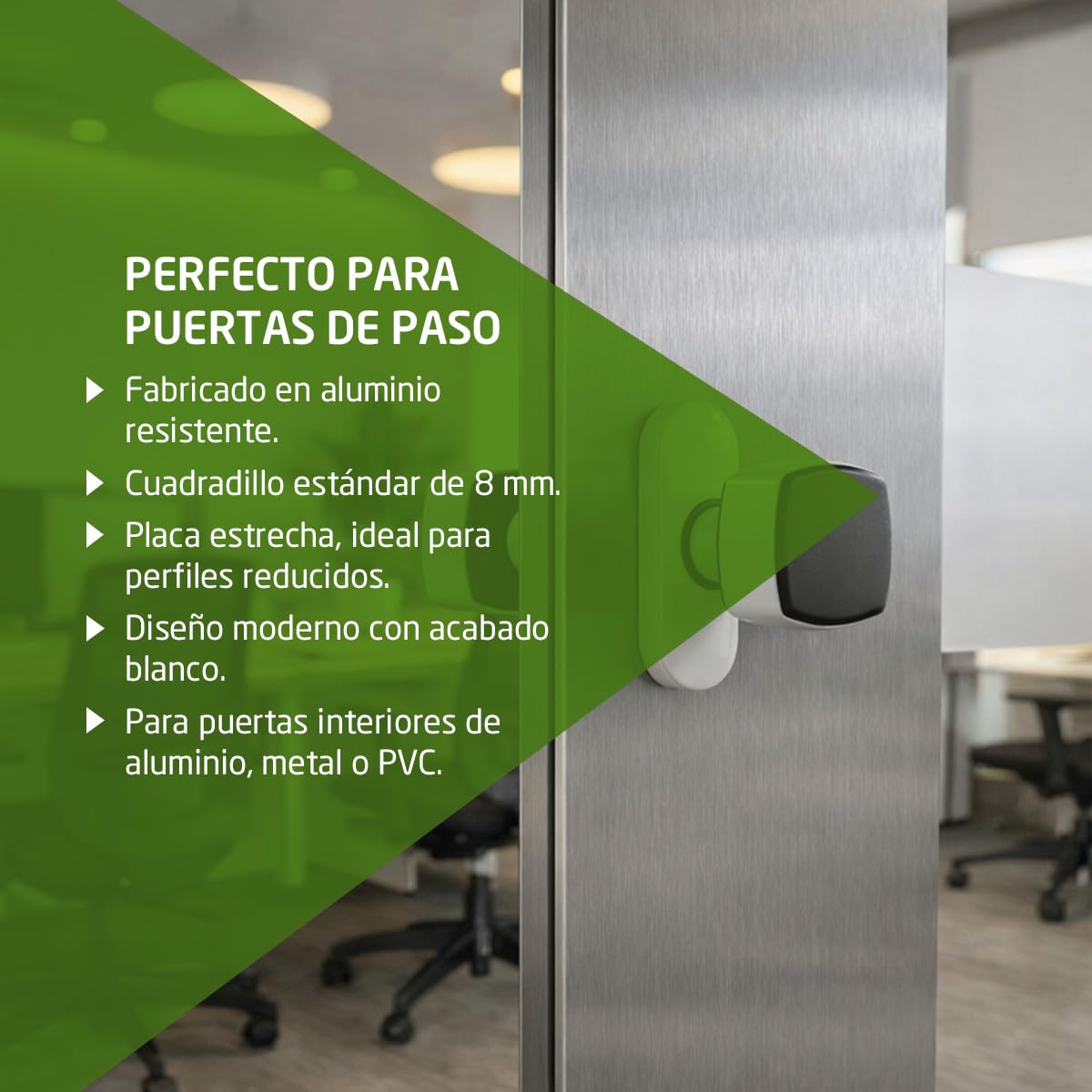 Amig - Juego de Pomos Cuadrados con Placa Estrecha Mod. 6807-81 x 31 mm - Para Puertas de Interior - Ideal en Dormitorios, Baños y Despachos - Aluminio Blanco