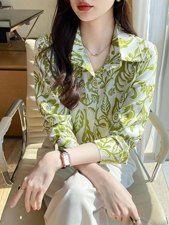 Image of Leriya Fashion Shirt for Women S-3XL | Abstract Printed Crepe Full Sleeve Shirt Collared Silhouette | Office Wear Tops for Women, Western Shirt for Women & Stylish Tops for Women Smart-Casual Styling