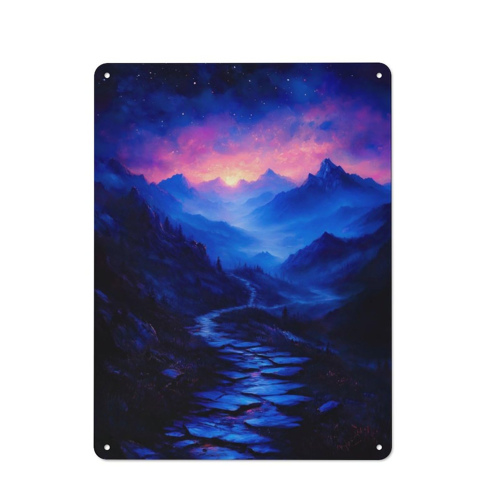 Junmoney Blue Misty Mountains Rustic Metal Plaque 40X30cm For Guest Room Or Hallway, For Home Interiors, Feature Walls And Decorative Displays