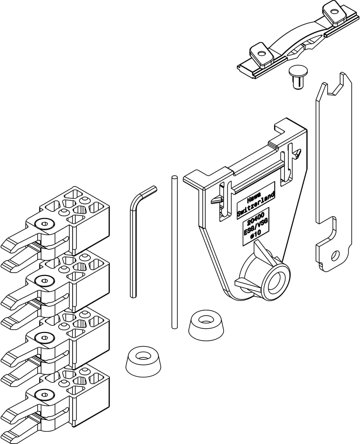 HAWA Ordena 70/P Buffer Set for Systems with Point Guide (Sliding Door Fitting) Including Disposable Drilling Jig Number of Doors 4