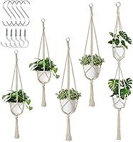 Auckpure 5 Pack Macrame Plant Hangers with S Hooks - 34" 40" 54" Boho Hanging Planters for Small Pots, Indoor Outdoor Home Decor Beige