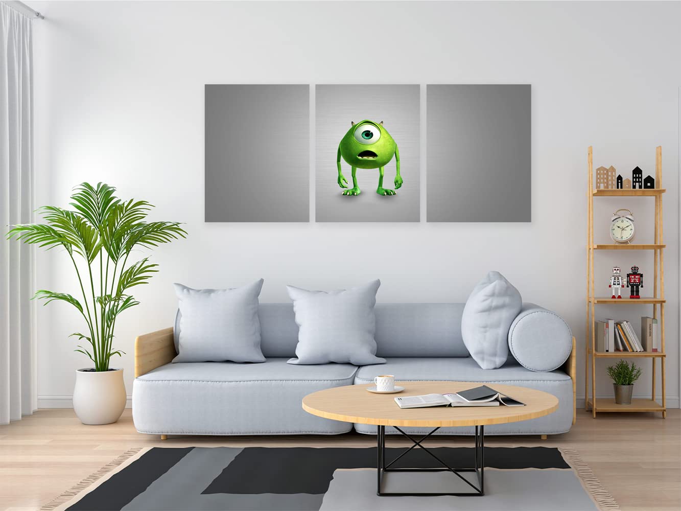 VERRE ART Wooden Framed Canvas - Wall Decor for Living Room, Bedroom, Office, Hotels, Drawing Room (46in X 27in) - Monsters Inc Mike Wazowski Shocked