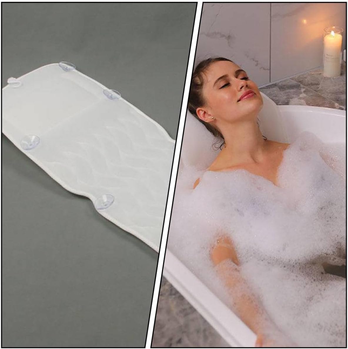 Bath Pillow for Bathtub with Suction Cups, Ergonomic 3D Mesh Bathroom Pillow, Spa Head and Neck Support Cushion, White, Suitable for Home and Spa Use