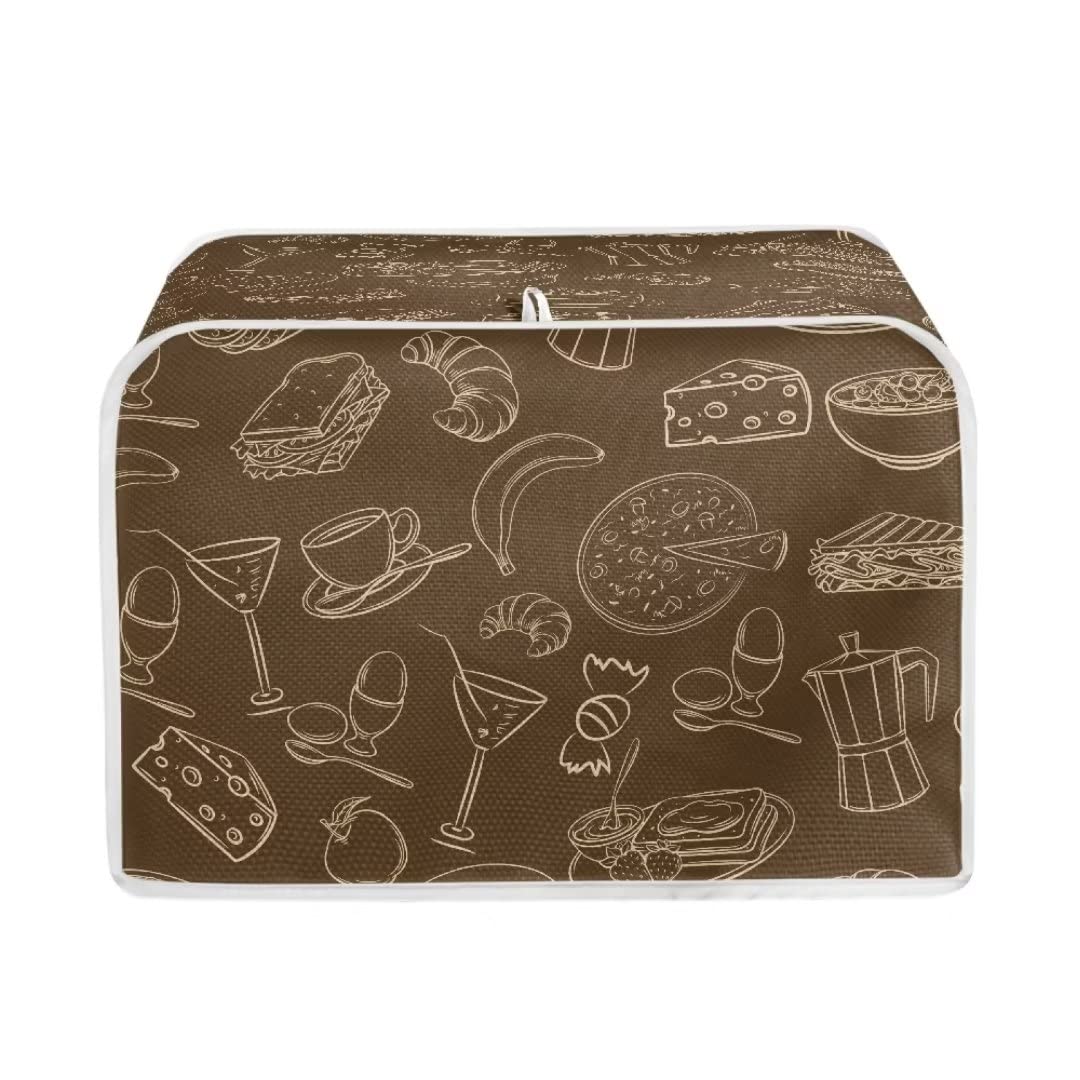 Dolyues Toster Cover Dustproof Brown Food Pattern Lightweight Easy To Storage With Handles for Women Men Size S