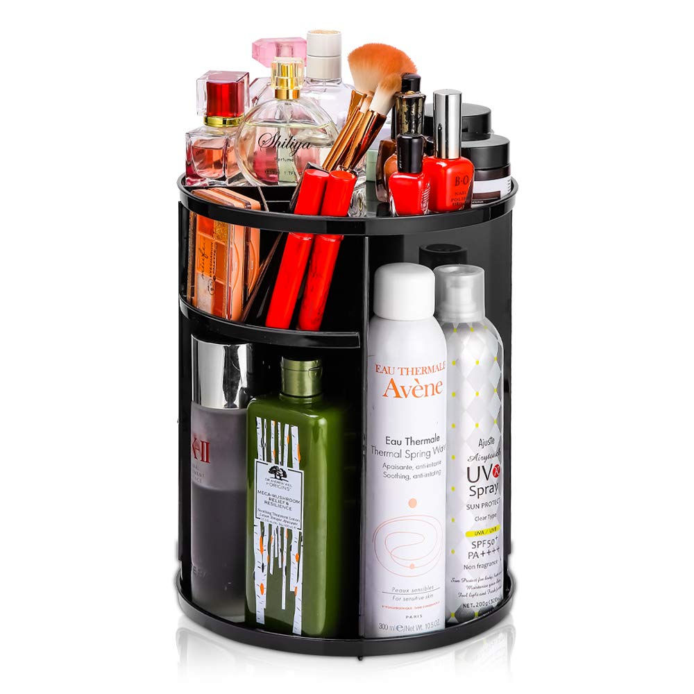 Photo 1 of Adjustable Cosmetic Organizer Cosmetics Countertop - Rotating Makeup Storage Acrylic Multi Accessories Organizers Fits Jewelry Toiletry Bathroom (Black)