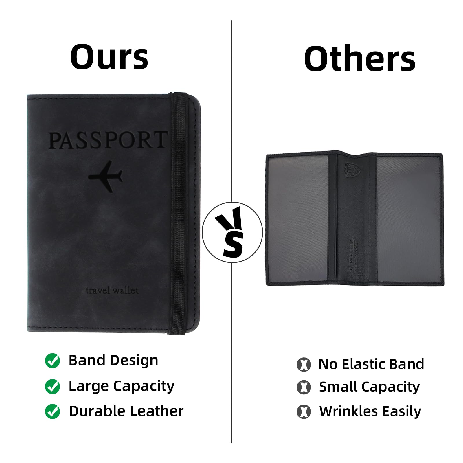 Etui na paszport, etui na paszport z blokadą RFID, 2 sztuki, etui na paszport ze skóry PU, wielofunkcyjny organizer na paszport, dowód osobisty, karty kredytowe, dokumenty podróżne, czarny,