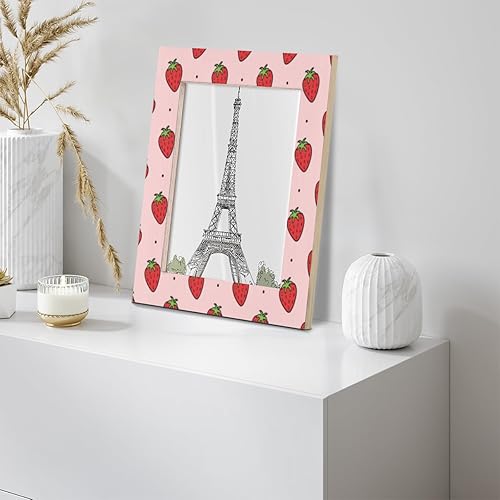 Miniatura 8 de Marco de fotos de fresa roja de 4 x 6 pulgadas, marcos de fotos de madera con bonito patrón de frutas para mesa y pared, marco de fotos, decoración