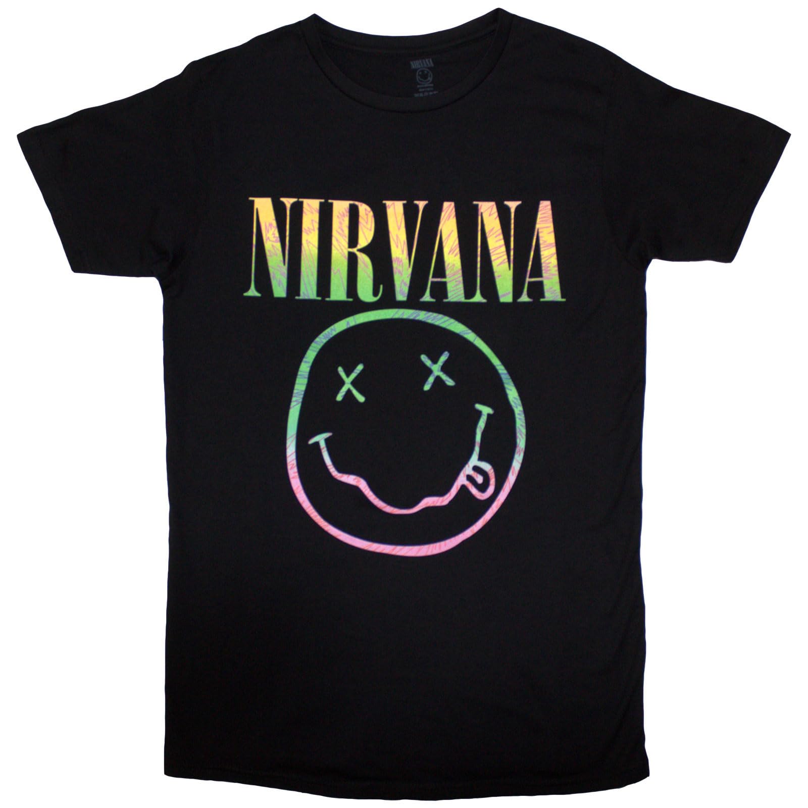 Ladies Nirvana Sorbet Ray Happy Face Official Tee T-Shirt Womens Girls (Medium) Black
