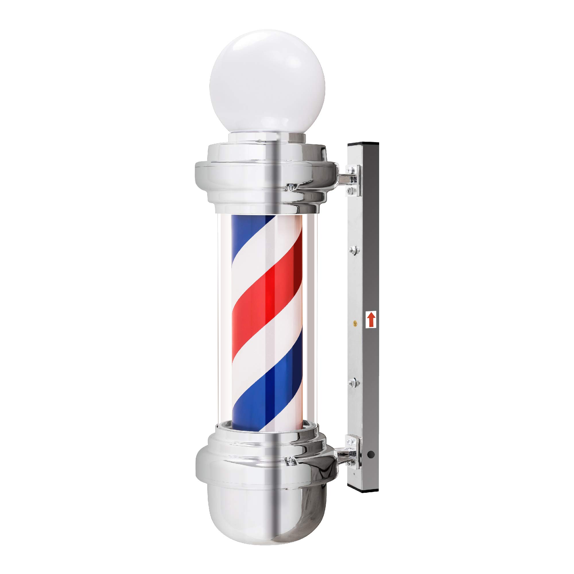 Barberpub Barber-Pole Barbierstab Friseurstange mit LED-Kugelleuchte Salon Einrichtung, Drehbar, klassisch rot-weiß-blaue Säule Barbershop-Säule, Energieklasse G
