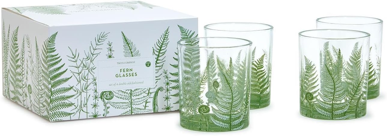Two's Company Fern Double Old Fashion Glass in Gift Box Set of 4 - Glass