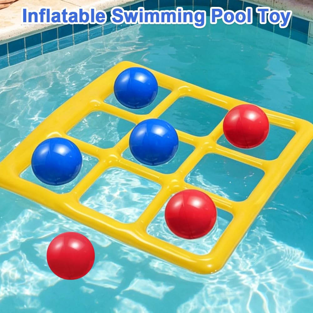 Giocattolo gonfiabile per piscina Tic Tac Toe 3 x 3, gioco gonfiabile con 10 palline e pompa ad aria, giocattolo gonfiabile per piscina, giocattolo per piscina, per feste in piscina