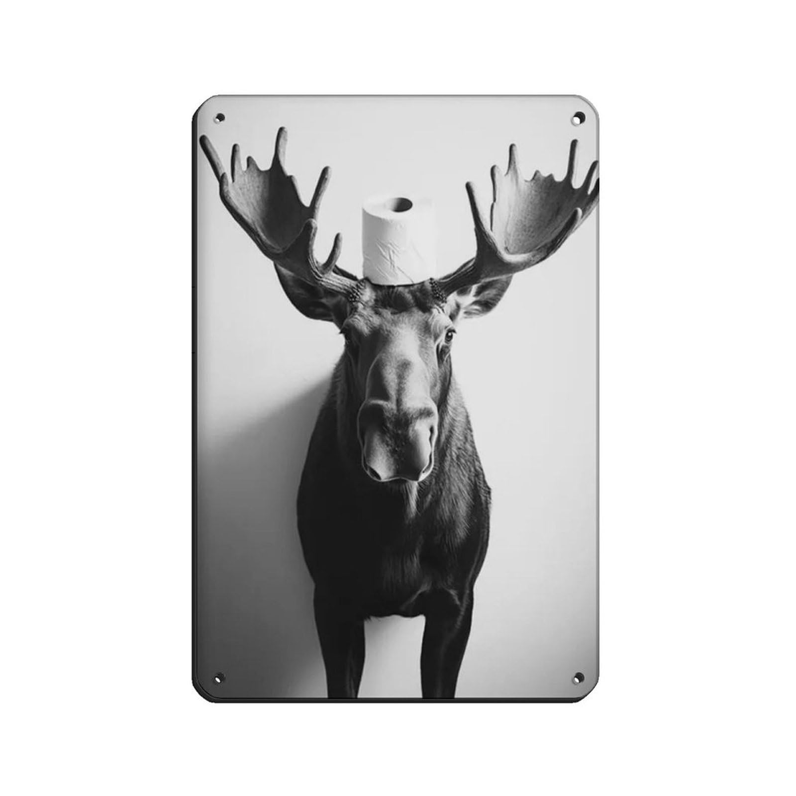 Lxwnze 20L X 30W Cm Moose With A Toilet Paper Roll On Head Tin Sign Vintage Metal Pub Club Cafe Bar Home Wall Art Decoration Poster Retro 8X12inch(20X30cm)