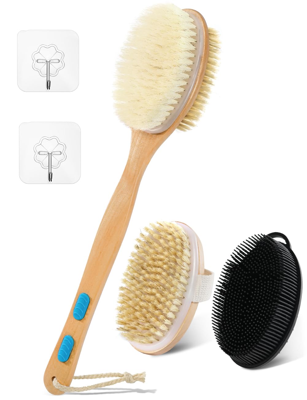Wohohoho 5Pcs Body Scrubber Shower Brush Set, Bath Dual-Sided Long Handle Back Scrubber, Ddouble-Sided Silicone Body Scrubber, Dry Brushing Body Brush, More Hygienic Than Traditional Loofah Women Men
