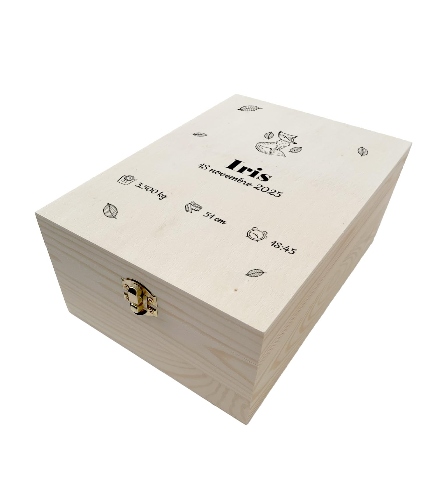 Boite à souvenirs naissance renard en bois de qualité supérieure personnalisable