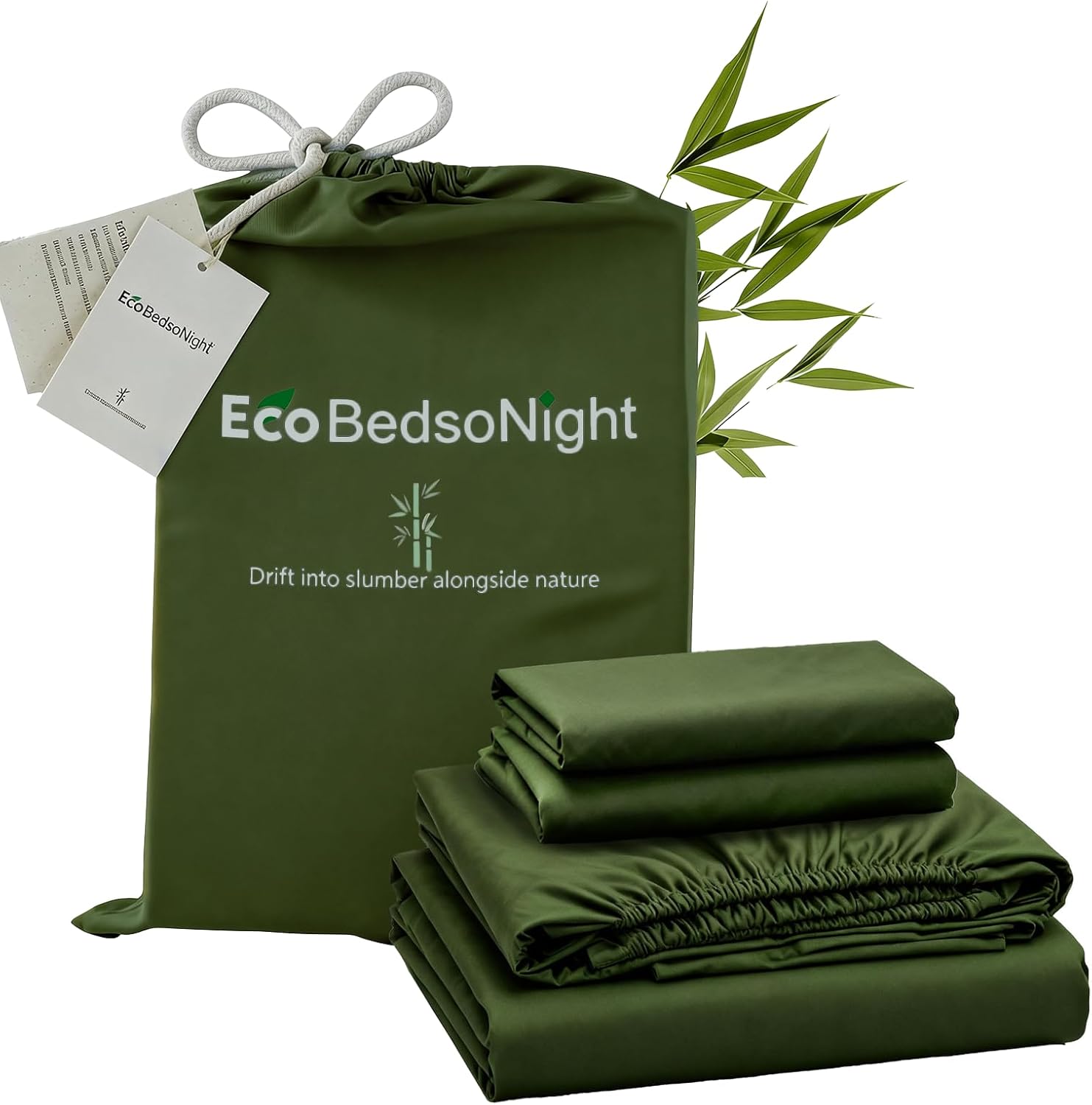 100% Viscose Derived from Bamboo Sheets King Size,Soft & Cooling Viscose from Bamboo Sheets Set, Organically Grown,Breathable & Soft Deep Pocket Up to 18 Inches(Olive Green)