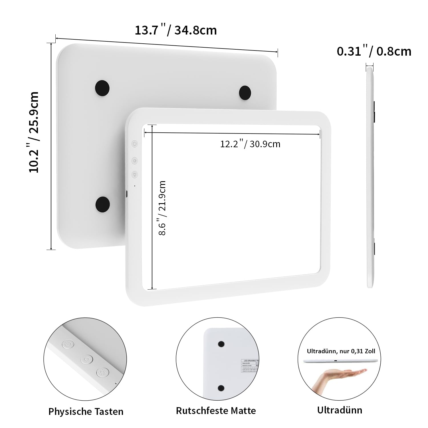 8000+Lux Super hell A4 Leuchttisch -Leuchtplatte mit 3500 mAh -Batterie,6 Dimmpegel und 3 Farbtemperaturen Leuchtkasten, Lichtkissen für Zeichnen, Skizzieren,lichtpad für Tätowierung,Diamond Painting