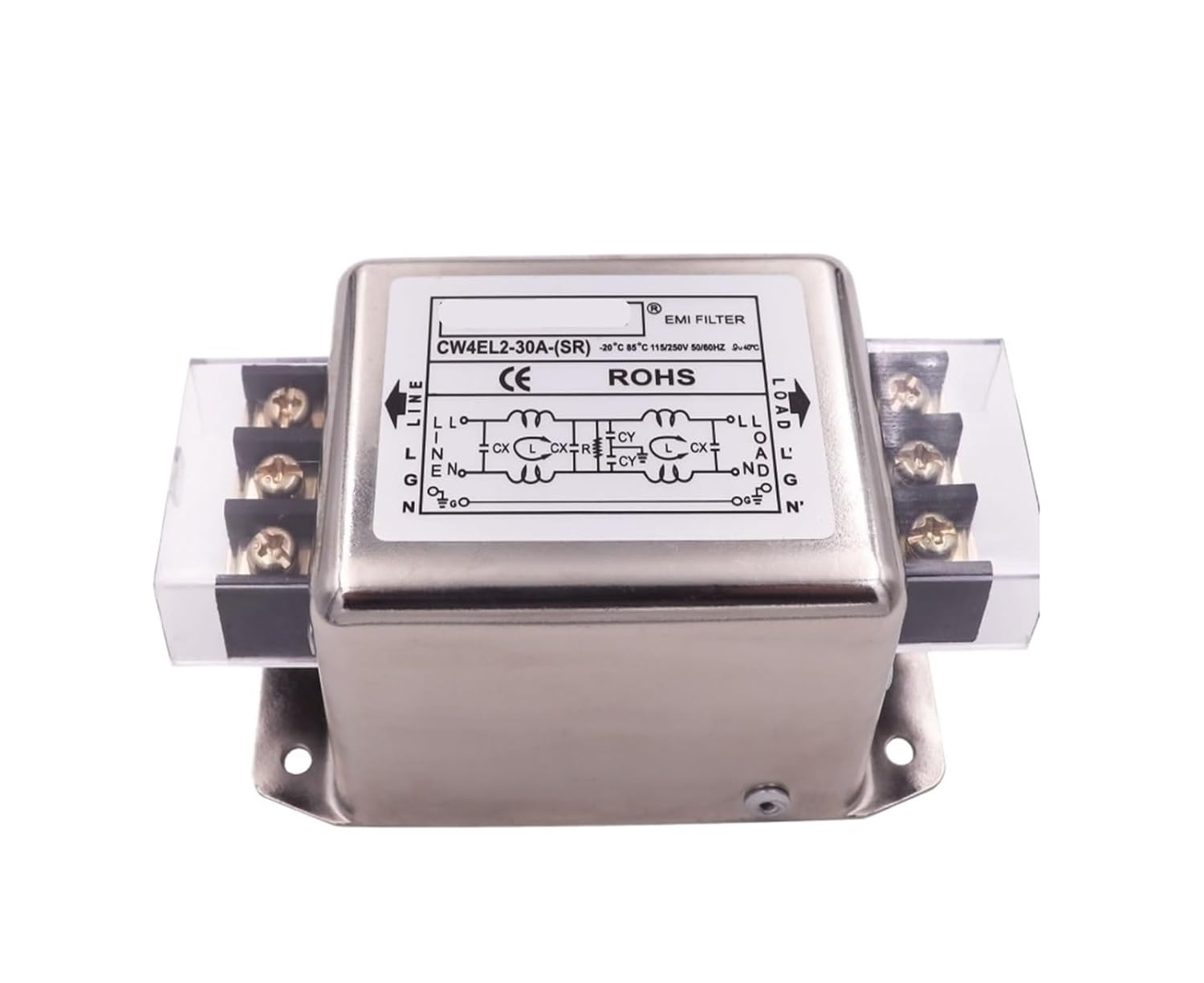 CW4EL2 6 10 20 30A Power Filter AC 220V Single-Phase Terminal Block Guide Rail SR(CW4EL2-30A -SR AC Guide Rail Type)