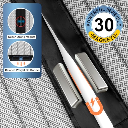 Image of METAONLY Magnetic Screen Door Mesh, Works for Patio, Sliding Door, Keeps Bug Mosquito Out, Fresh Air Flow, Fits 35 inch x 96 inch Door - Curtain Size 37 inch x 98 inch, Black