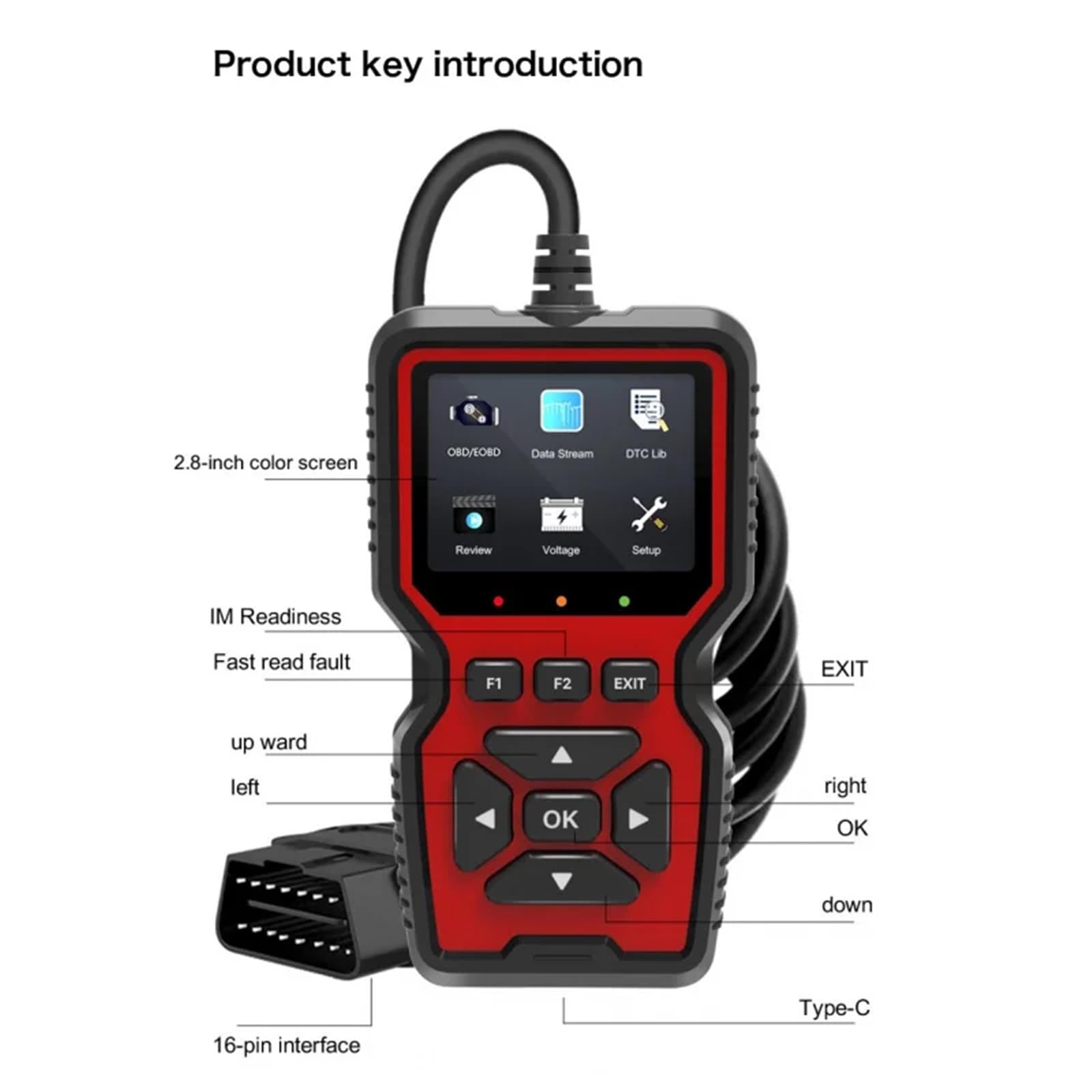 V519 OBD2 OBDII Scanner Colorful Screen Multi-language and Printer Diagnostic Device