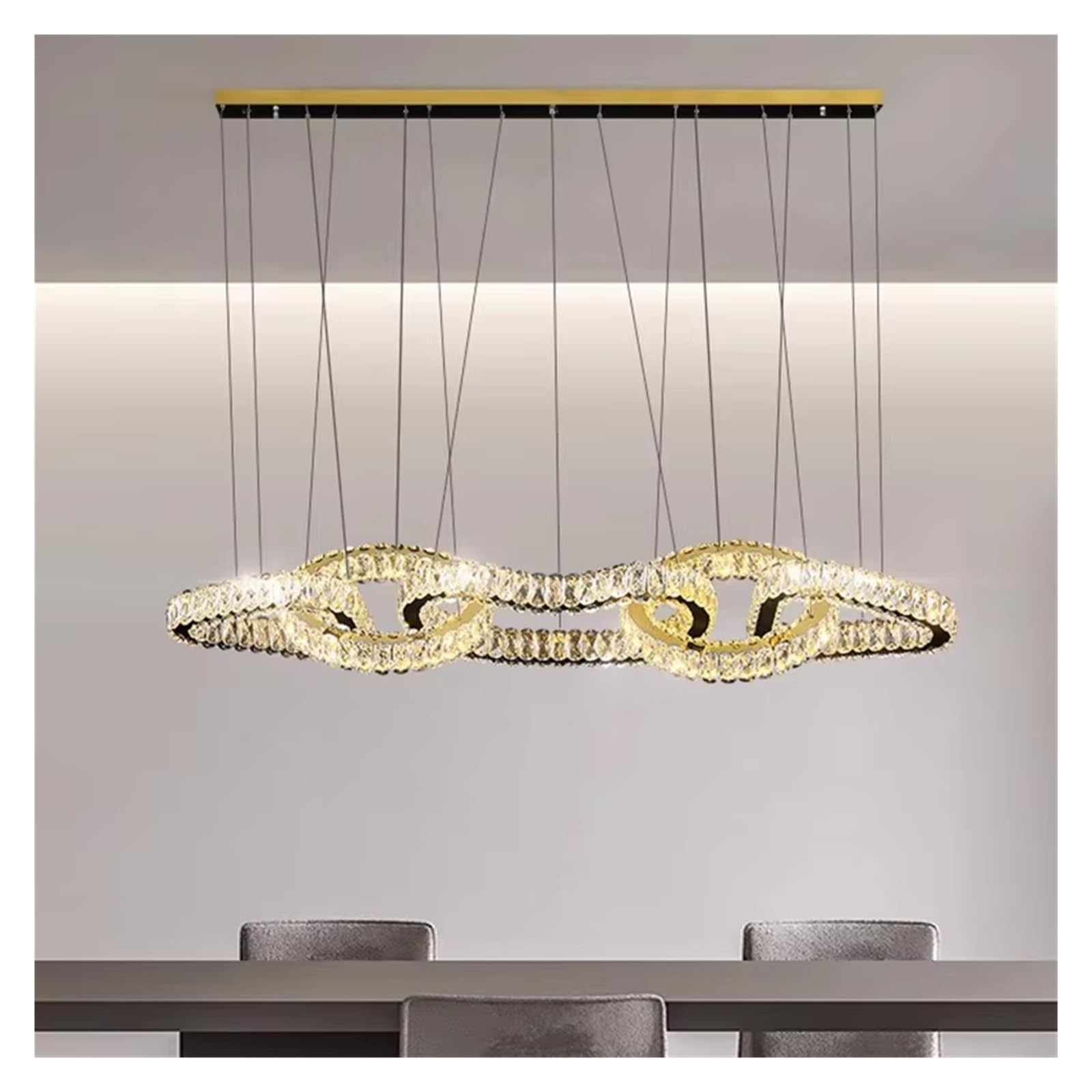 ASerZenith Luxury Gold Crystal Long Pendent Light Modern Home Decoration Led Chandelier Creative Design Living Room Hanging Light,White Light-L120Cm