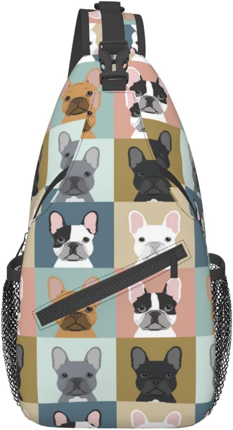 French Bulldog Printed Crossbody Sling Backpack,Travel Hiking Chest Bag Daypack,Multipurpose Crossbody Shoulder Bag Small