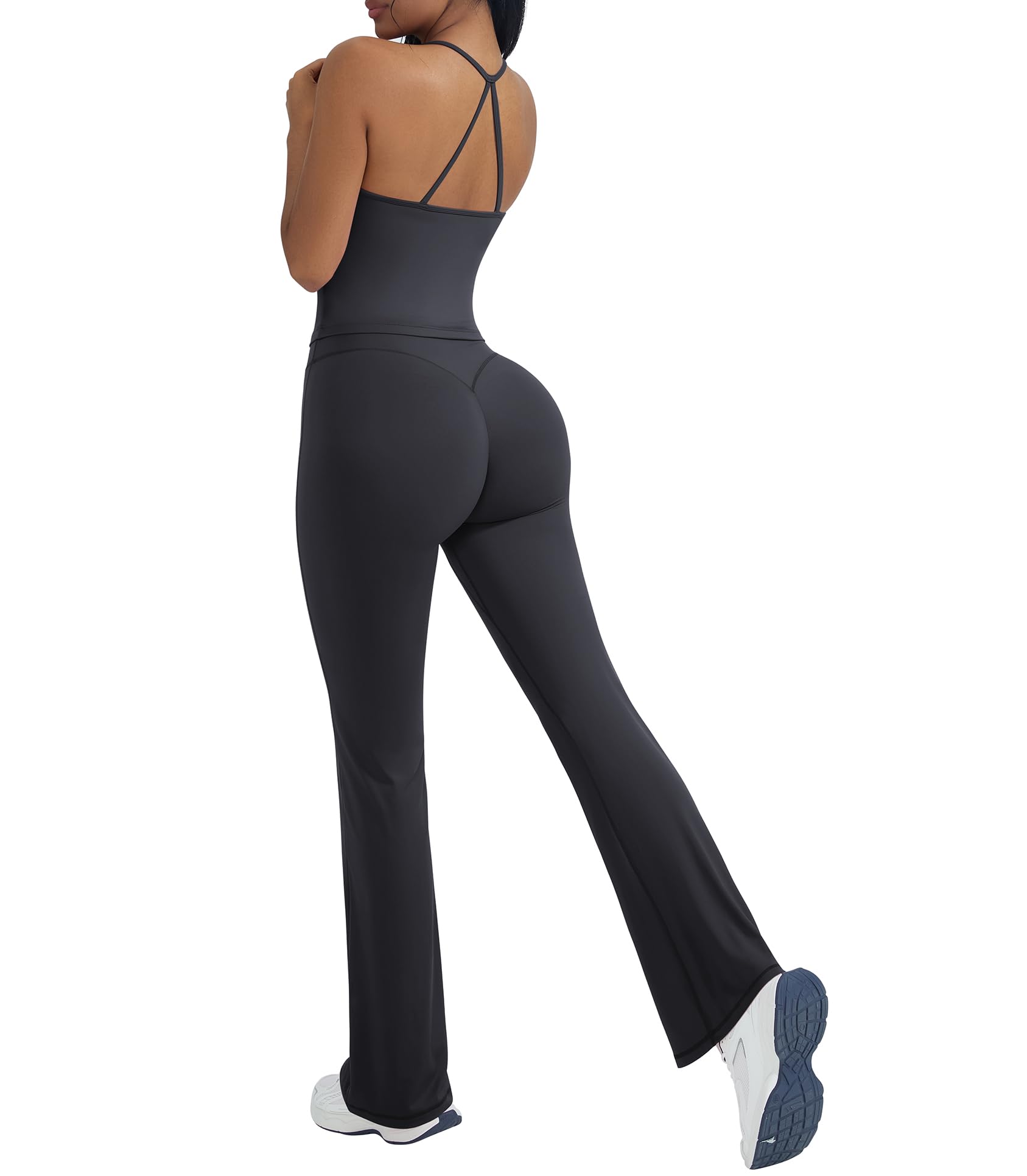 OMKAGI 2 Piece Workout Sets for Women Padded Tank Tops Flare Leggings Pilates Outfits