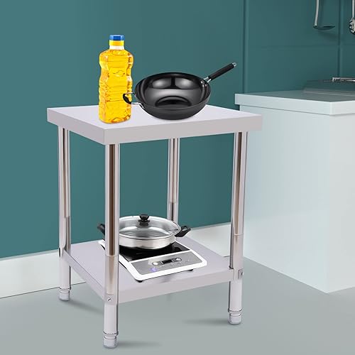 Miniatura 2 de Mesa de acero inoxidable para preparación y trabajo, mesa de trabajo de preparación de alimentos comercial resistente con estante inferior, para