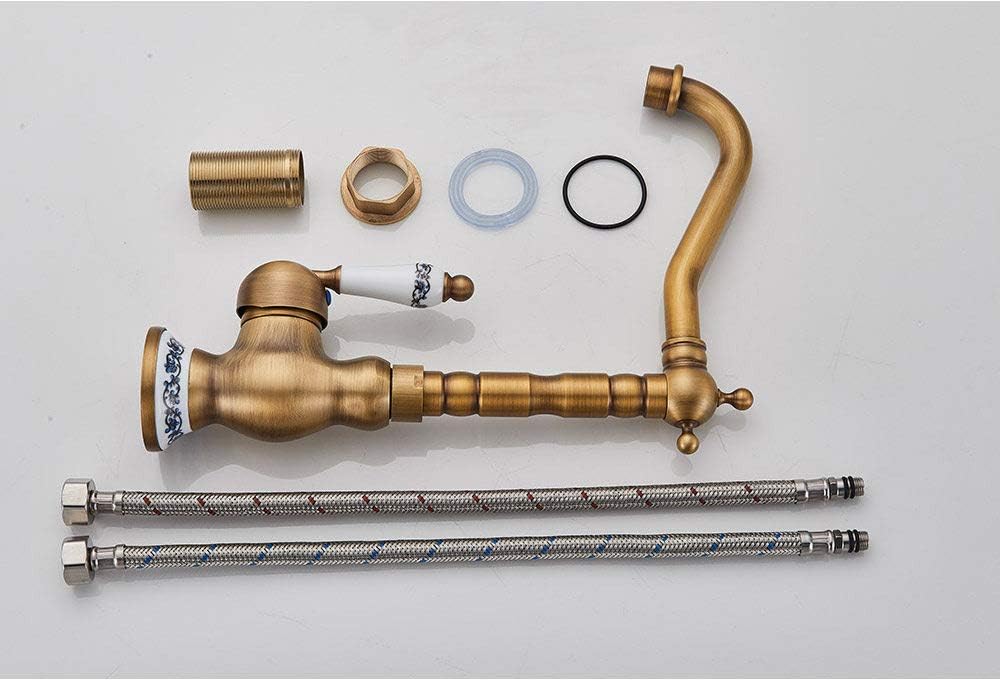 Brass Bathroom Faucet with Rotating Spout - Basin Sink Mixer Tap for Kitchen and Bathroom