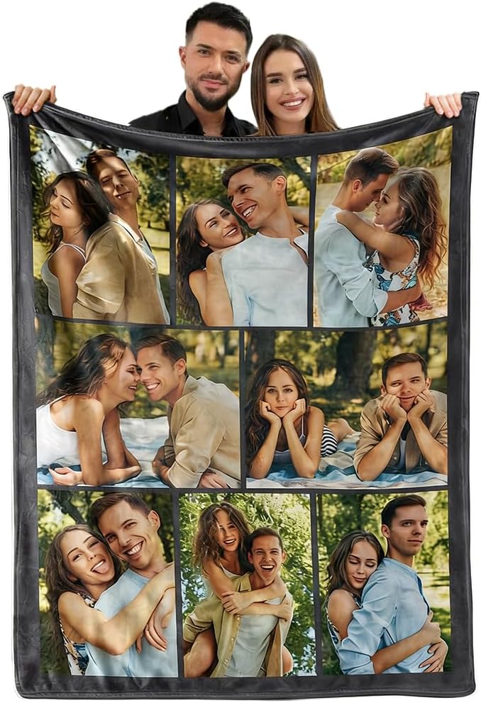 MeMoShe Custom Blankets with Photos 40"×50" Personalized Picture Blanket Customized Blanket for Couples Gifts Birthday Valentines Day Gifts for Wife Husband Girlfriend Boyfriend