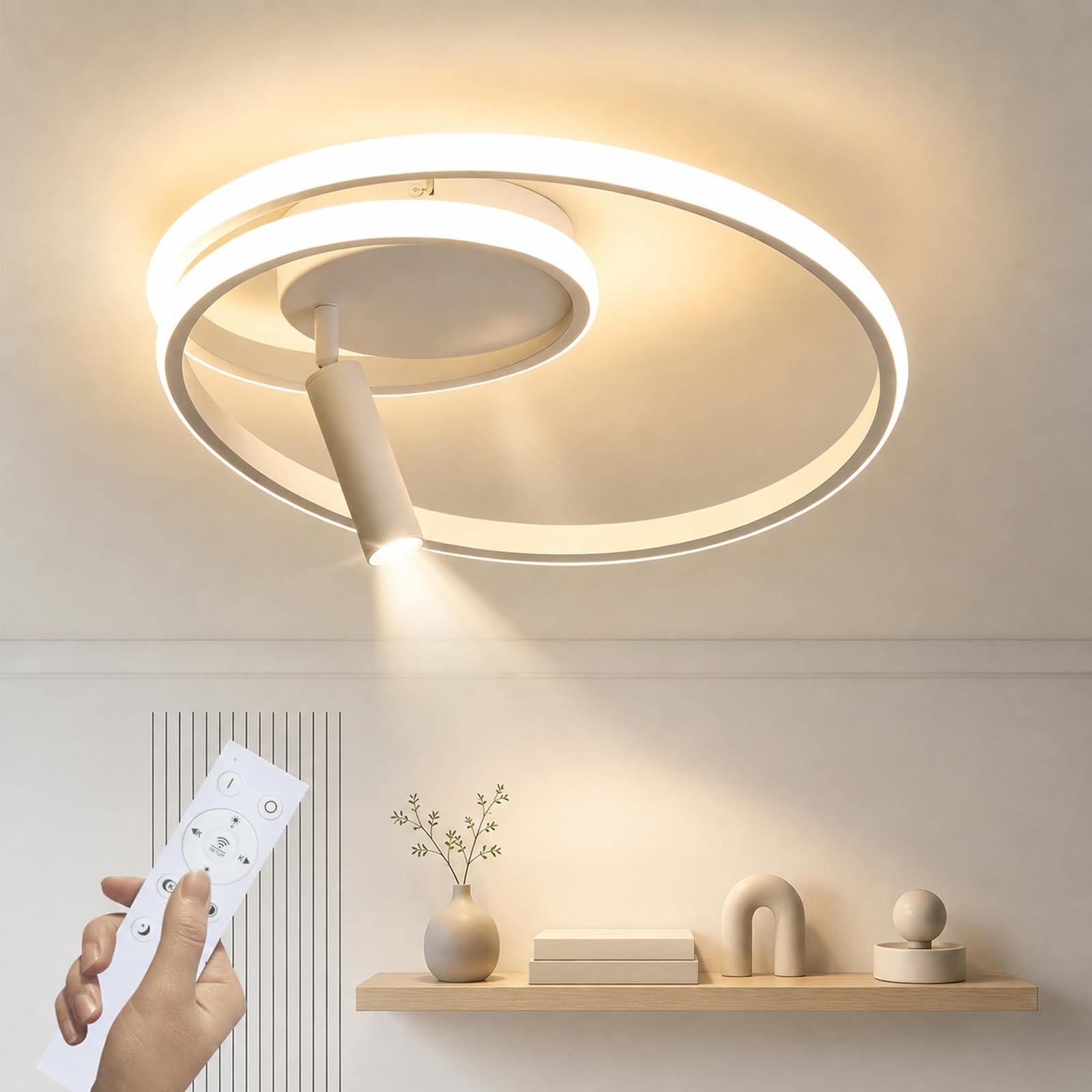 GBLY Lámpara de techo LED regulable: 40 cm, lámpara de dormitorio, diseño moderno, 37 W, lámpara de salón con foco blanco con control remoto, lámpara de cocina para dormitorio, casa, apartamento