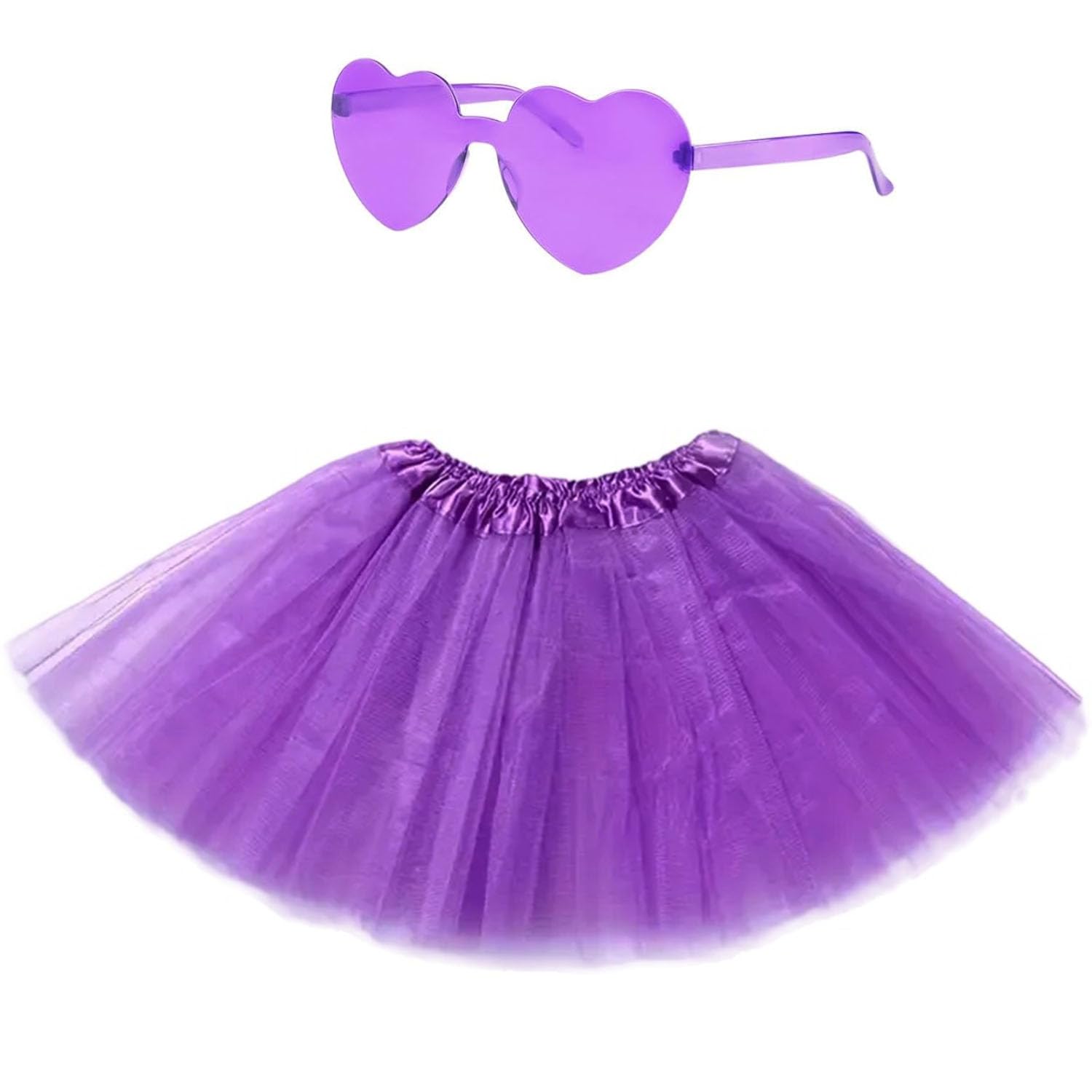 Amazleer Tutu Skirts for Women 4 Layered Classic Elastic Tulle Tutu Skirts Adult Party Festival Running with Sunglasses (Standard, Purple)