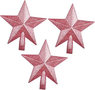 Mipcase 3pcs Pink Glittered Star Tree Topper Xmas Tree Ornament Holiday Decor Easy Installation Giftworthy Finial Treetop for Christmas