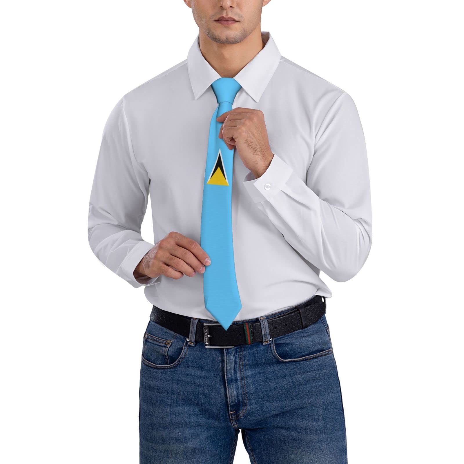 Oudrspo Saint Lucia Flag Emblem Striped Necktie Men'S Neck Ties Mens Party Business Neckties Soft Skil Tie