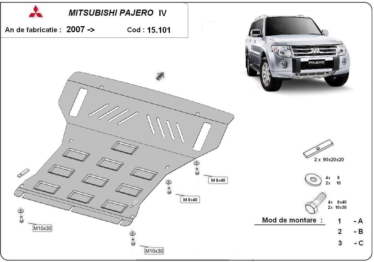 Protección metálica bajo motor compatible con Mitsubishi Pajero 4 (V80, V90) - (2007-2021)