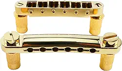 OVSAL Gold Tune-O-Matic Guitar Bridge e Stop Bar Tailpiece Combo M8 Metric Thread 6 Cordas Ponte Fixa Compatível com Peças de Reposição de Guitarra Elétrica Estilo LP SG Les Paul