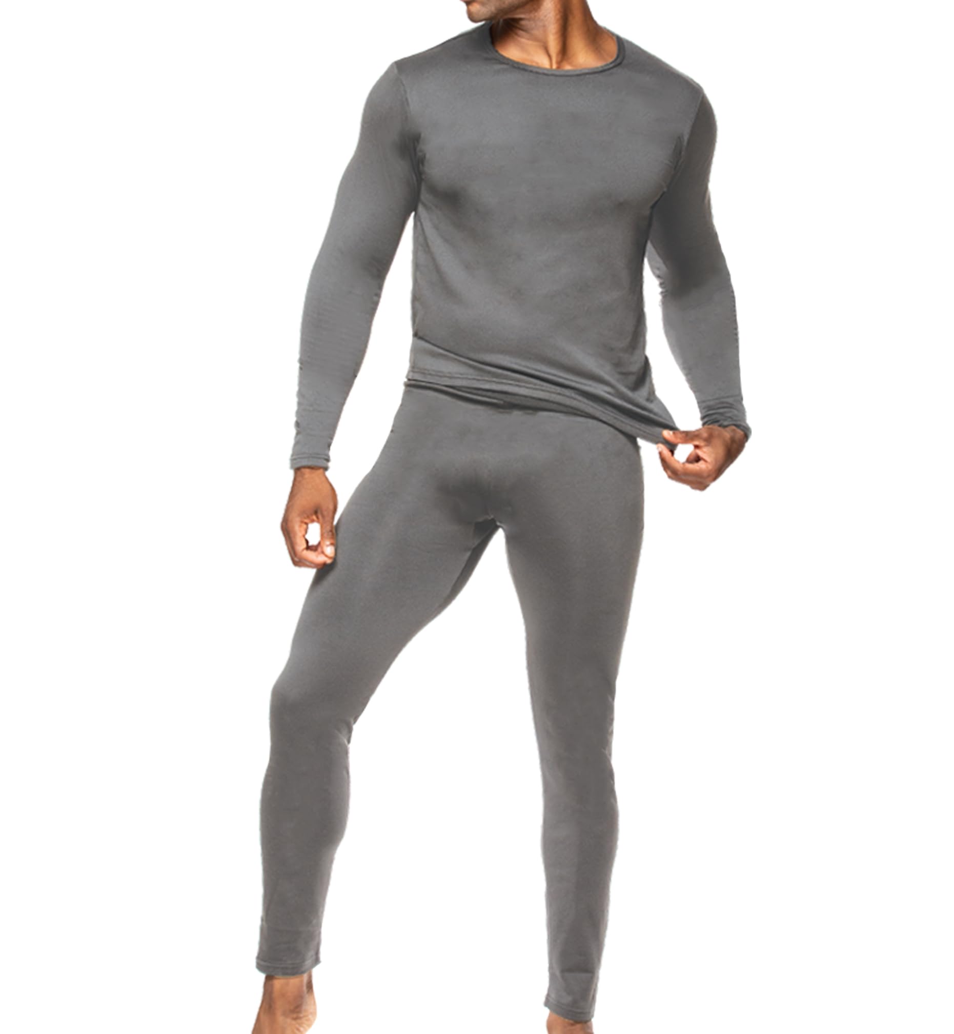 Mens 2 Piece Fleece Lined Thermal Underwear Set, Insulated Long Johns Pant & Base Layer Top