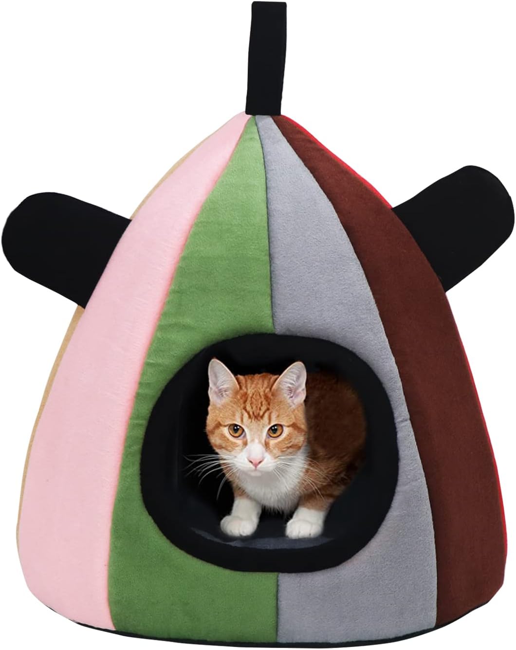 Mellifluous Luxurious Velvet Fabric Cat Pet Hut - Washable, Reversible Cushion (Small, Rainbow)