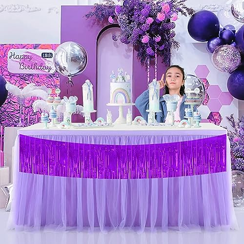 Image of BEISHIDA 3 Packs 30 Feet Metallic Foil Fringe Garland Tinsel Streamers,Shiny Purple Wall Hanging Tinsel Fringe Banners for Wedding Birthday Party Decoration Halloween Christmas New Year