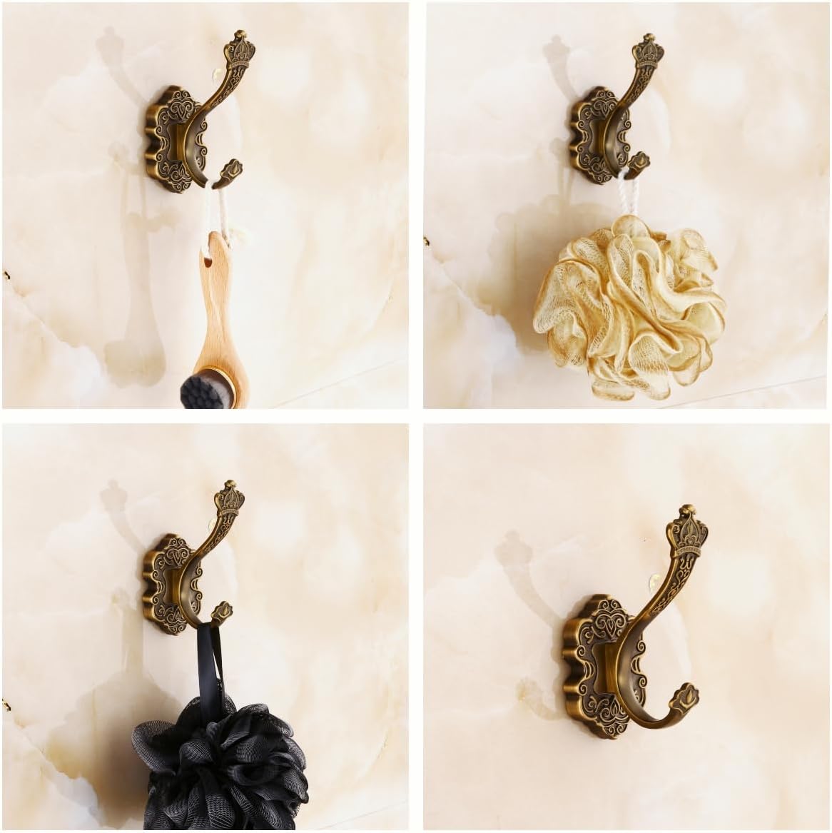 Coat Hooks Wall Mount Closet Hooks Antique Brass Towel Hooks Key Hanger Hat Holder on Wall Vintage Brass Decorative Wall Hooks (2 Pack, Crown Shaped)